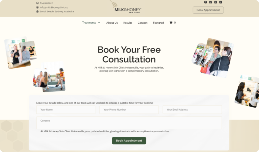 Modern website design for milk and honey