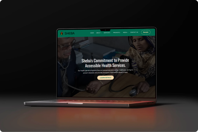 SHEBA NGO homepage promoting accessible healthcare and community development in Bangladesh